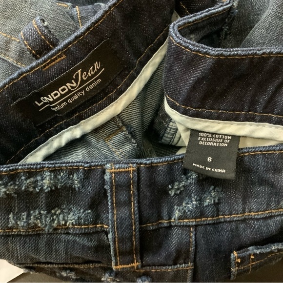 London Jean Vintage Mini Skirt Distressed Embellished Dark Wash Denim Cotton 6 - Picture 13 of 16